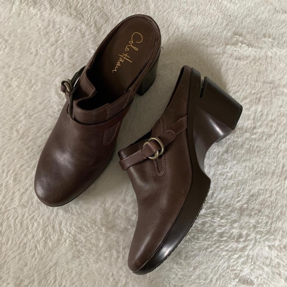 Women's 9B Vintage Cole‎ Haan x Nike Air Y2K Brown Leather Chunky Platform Clogs